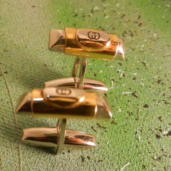 VTG Gucci logo designer cufflinks silver gold Accessory Collection luxury GG - Picture 10 of 16